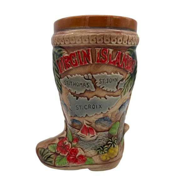 Virgin Islands Souvenir Boot Shaped Planter / Stein Tourist Giftware Tropical - Picture 1 of 6